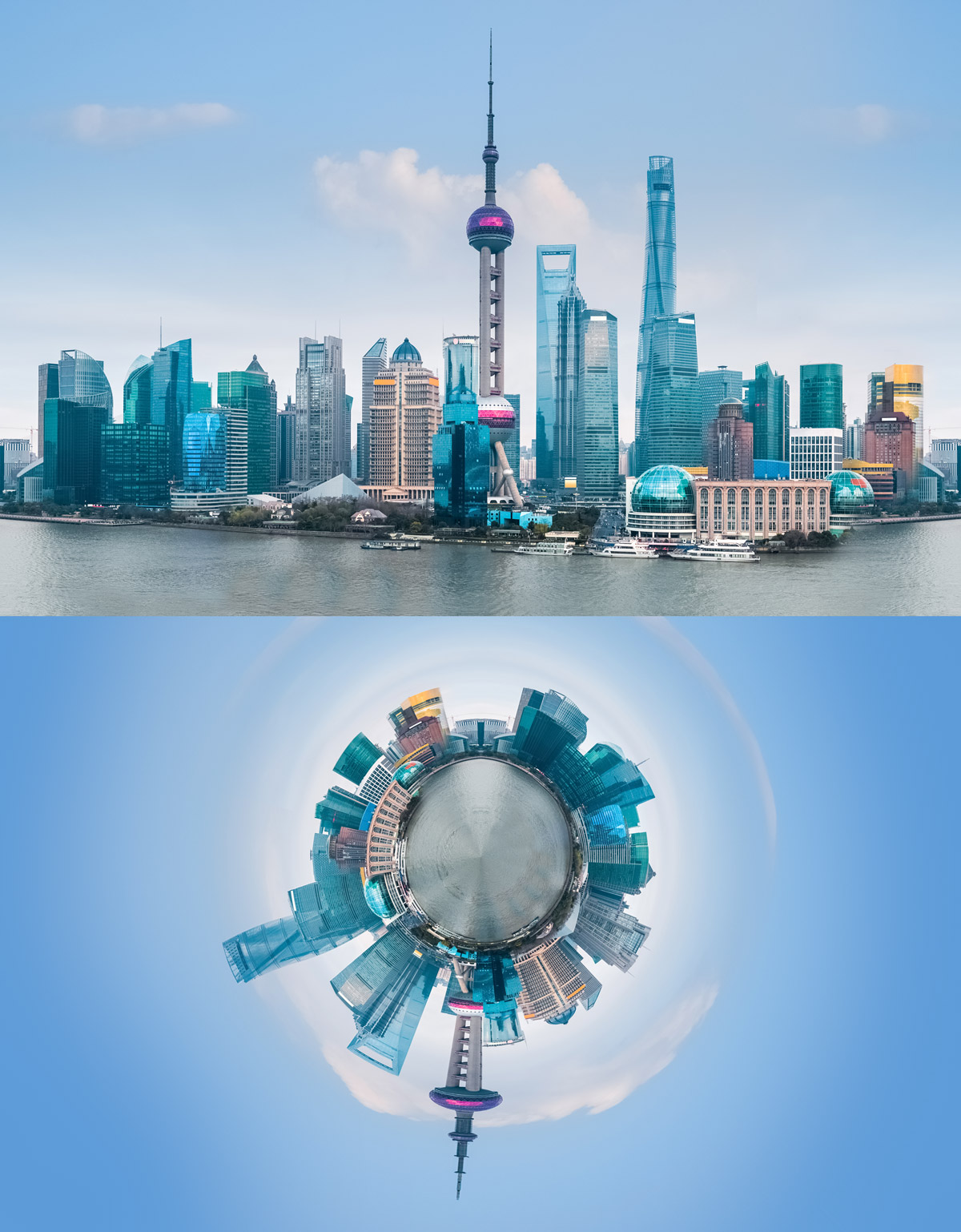 Skyline Photoshoppet til klodeform